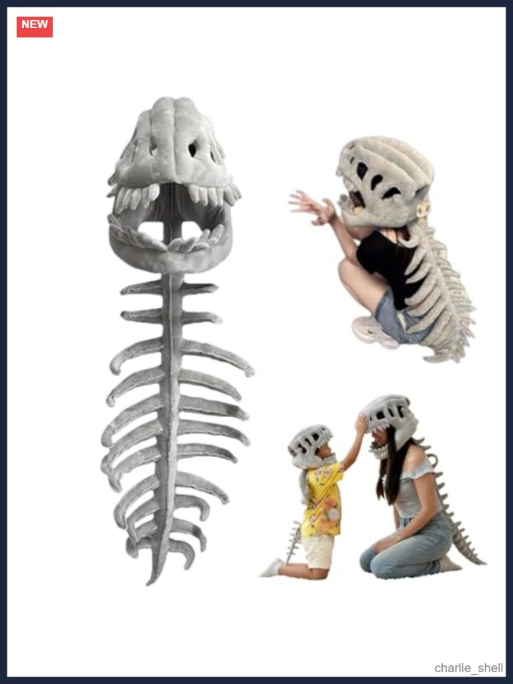 3D Spinosaurus Skeleton Costume Plush Skull Mask Spine Tail Halloween